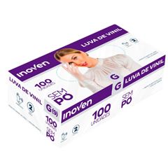 LUVA VINIL TAMANHO G COM 100 UNIDADES SEM PO INOVEN 