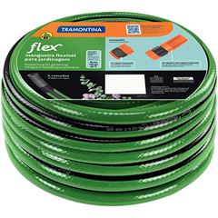 MANGUEIRA FLEX TRAMONTINA VERDE EM PVC 3 CAMADAS 20 M COM ENGATE ROSQUEADO, ESGUICHO E SUPORTE MURAL