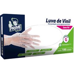 LUVA VINIL TAMANHO G COM 100 UNIDADES SEM PO PRIMEPRO