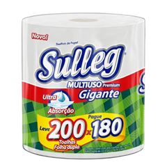 TOALHA DE PAPEL BRANCA PACOTE COM 1 ROLO 200 FOLHAS 22,3CM X 16CM SULLEG