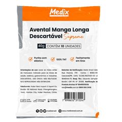 AVENTAL TNT MANGA LONGA COM TIRAS 40G 10 UNIDADES MEDIX