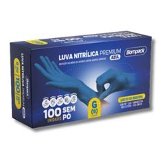 LUVA NITRILICA AZUL COMFORT TAM G COM 100 UNIDADES BOMPACK 